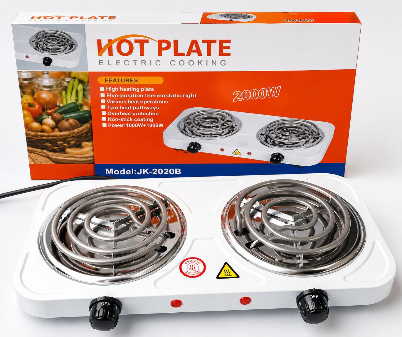 double spiral hotplate cooker,with 2000W total power