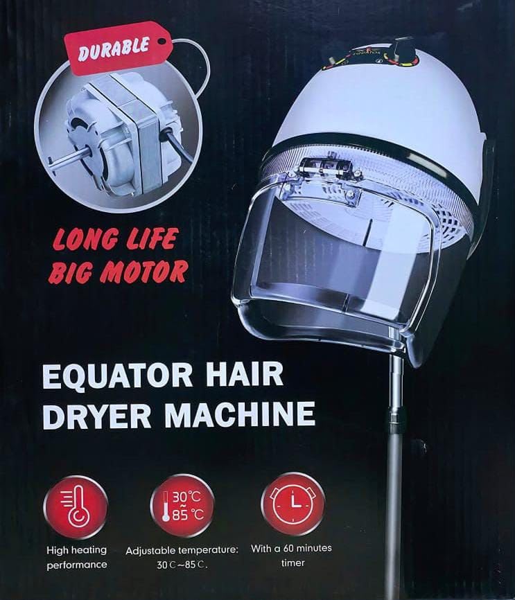 professional equator salon-style standing dryer features a durable, long-life motor.